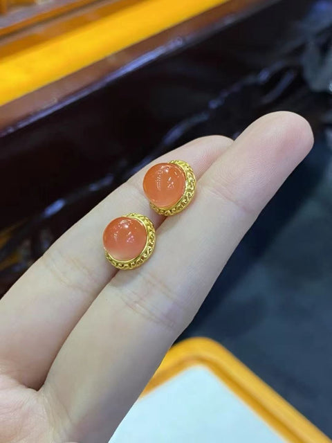 Anting-Anting Terapung Es Nan Hong Alami yang terbuat dari perak 925, ukuran sekitar 8mm, batu giok yang halus dan hangat, gaya yang indah, sudah termasuk pajak pengiriman.