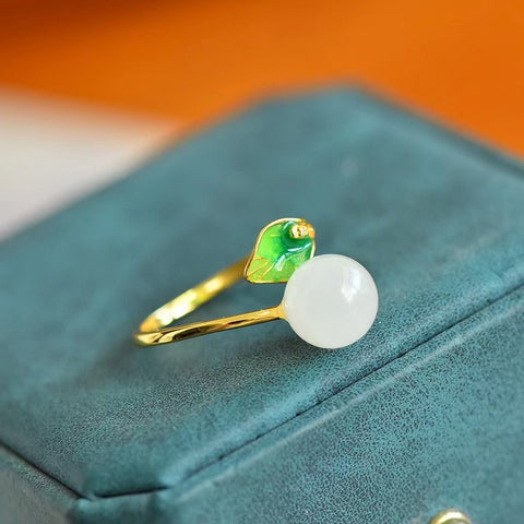 1019-2 Cincin Enamel Giok Hetian Alami dari Perak 925 Ukuran 10 * 10mm Giok memiliki gaya yang halus dan hangat, serta indah.