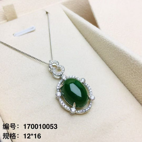10053 Kalung Jasper Alami Ukuran 12 * 16mm Ditetapkan dalam Gaya Giok Halus 925 Perak Termasuk pajak pengiriman.
