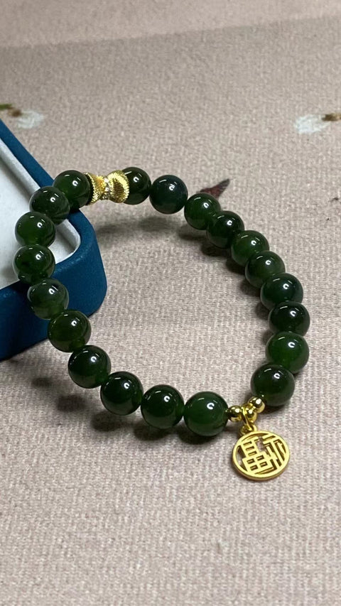 Gelang Jasper Alami dengan aksesoris cantik Ukuran 8mm Giok halus dan hangat Sudah termasuk pajak pengiriman.