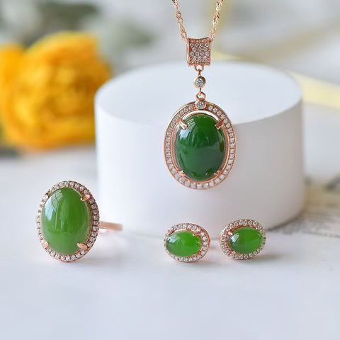Set Natural Jasper 925 Perak 10052-1 12075-1 11383-1; Giok halus dan hangat, gaya yang indah, sudah termasuk pajak pengiriman.