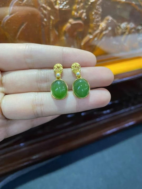 Anting Pejantan Jasper Alami Ukuran 11 * 9mm & 925 Perak Berlapis Emas 24 karat Sudah termasuk pajak pengiriman.