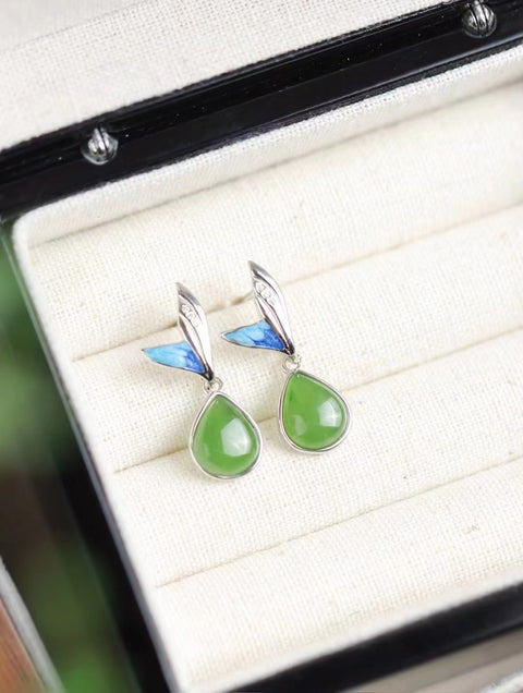 Anting Jasper Alami dengan Enamel 925 Setting Perak Setiap hari giok bersih dan hangat Sudah termasuk pajak pengiriman.