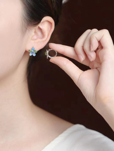 Anting Bunga Jasper Alami yang terbuat dari 925 Perak Berenamel untuk gaya yang indah Pengiriman dan pajak sudah termasuk.