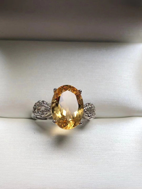 Cincin citrine alami yang terbuat dari perak 925 Ukuran 14 * 10mm Termasuk ongkos kirim dan pajak.