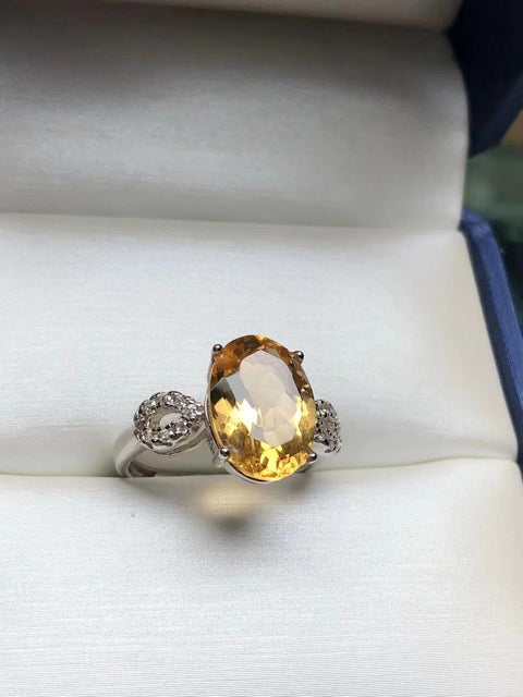 Cincin citrine alami yang terbuat dari perak 925 Ukuran 14 * 10mm Termasuk ongkos kirim dan pajak.