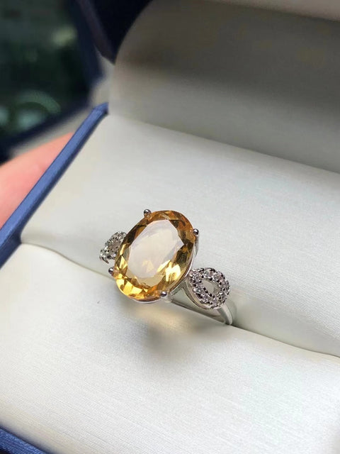 Cincin citrine alami yang terbuat dari perak 925 Ukuran 14 * 10mm Termasuk ongkos kirim dan pajak.