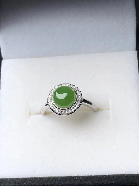 Cincin Giok Hotan Jasper Alami yang Dapat Disesuaikan dengan Bezel Giok halus dan hangat, terbuat dari perak 925, ukuran 9mm, sudah termasuk pajak pengiriman.