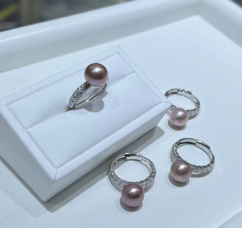 Cincin Mutiara + Zirkonia Mutiara air tawar alami dengan kulit penuh dan pengaturan perak 925 yang halus Gaya: sederhana dan elegan Sudah termasuk pajak pengiriman