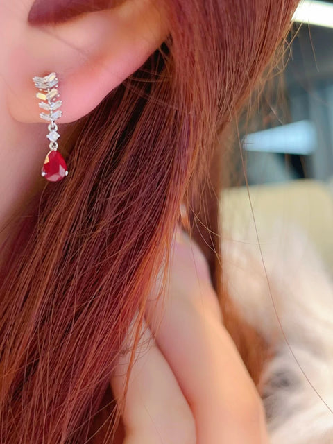 Anting Ruby 18k Emas Mewah Berlian Penuh Set Fashion Mewah Mewah Termasuk Pajak Pengiriman