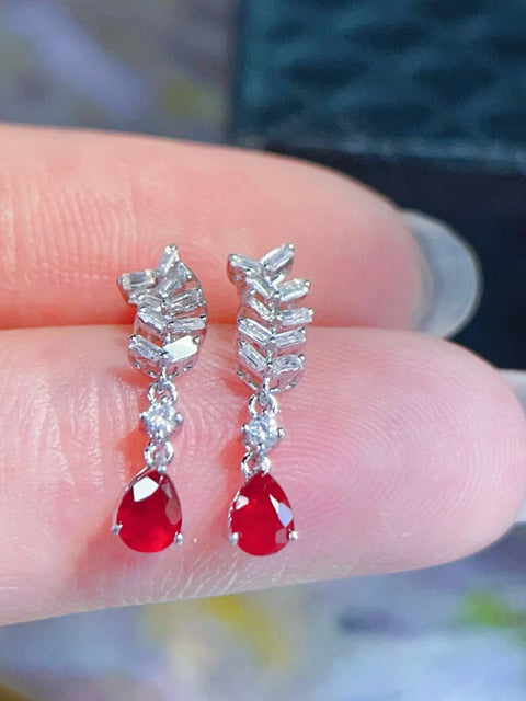 Anting Ruby 18k Emas Mewah Berlian Penuh Set Fashion Mewah Mewah Termasuk Pajak Pengiriman