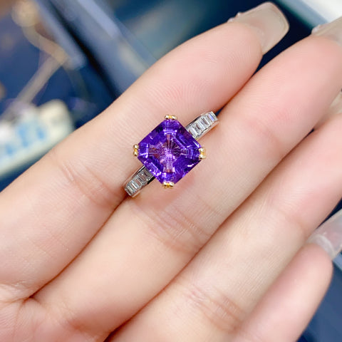 Cincin kecubung dengan pengaturan perak S925 Ukuran batu mentah 8 * 8mm Gaya sudah termasuk ongkos kirim dan pajak