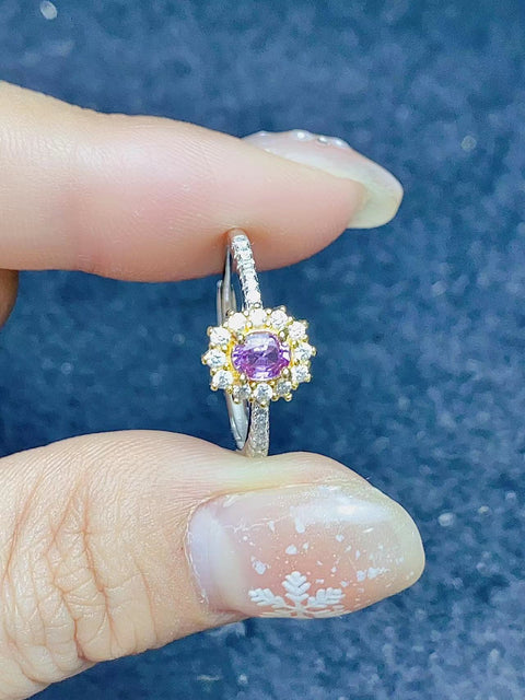 Set Cincin Safir Merah Muda dengan Gaya Perak S925 Kesederhanaan Termasuk Pengiriman dan Pajak