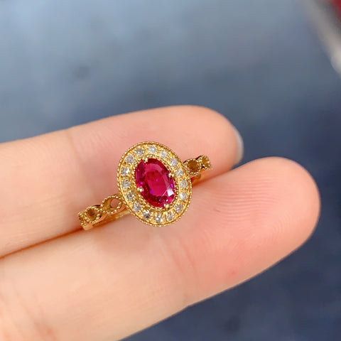 Cincin Ruby Alami Buntu atau longgar Gaya: pengaturan emas 18 karat 0,55 karat termasuk pajak pengiriman