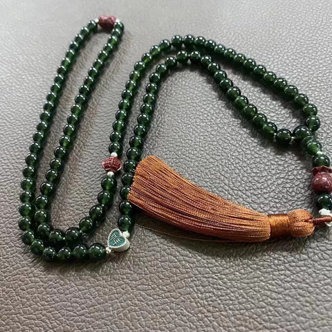 ‼️DAPAT REQUEST BERAPA BUTIR，HARGA DISESUAIKAN BERDASARKAN JUMLAH BUTIRAN ‼️Giok Cui alami 108 buah kalung gelang kalung penggunaan ganda warna kepala air hijau pedas 925 aksesoris perak + cinnabar Ukuran 7,3 mm Termasuk pajak pengiriman