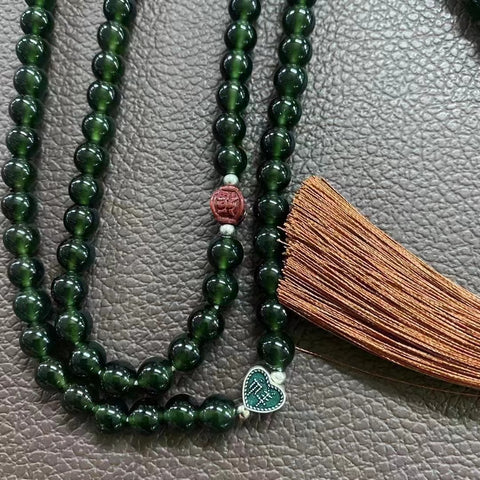 ‼️DAPAT REQUEST BERAPA BUTIR，HARGA DISESUAIKAN BERDASARKAN JUMLAH BUTIRAN ‼️Giok Cui alami 108 buah kalung gelang kalung penggunaan ganda warna kepala air hijau pedas 925 aksesoris perak + cinnabar Ukuran 7,3 mm Termasuk pajak pengiriman