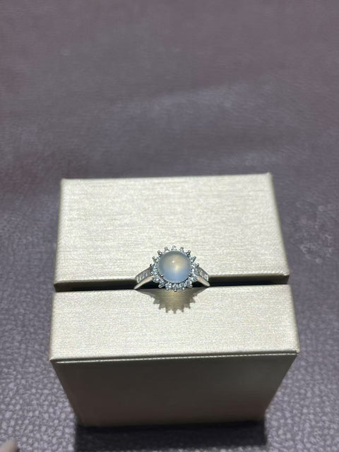 Cincin gaya bunga matahari bohlam kecil bertatahkan perak giok Cui alami! Ukuran telur: 8mm Termasuk pajak pengiriman.