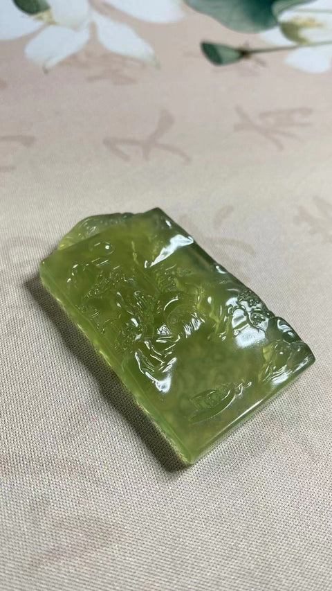 Jade Landscape: Liontin giok yang indah, plakat lanskap, dua sisi, memakai plakat lanskap adalah cara yang pasti untuk menghasilkan banyak uang, ukuran: 64 ✖️36mm Ongkos kirim dan pajak sudah termasuk.