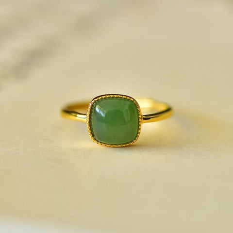 925 Perak dengan Hetian Jade Jasper persegi muka drum cincin perak polos, gaya sederhana dan indah, giok halus Termasuk ongkos kirim dan pajak