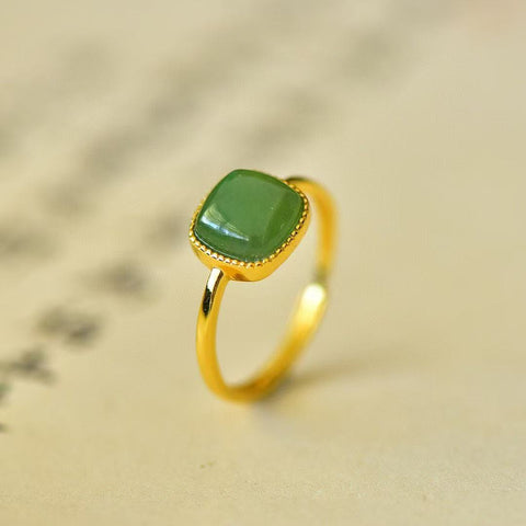925 Perak dengan Hetian Jade Jasper persegi muka drum cincin perak polos, gaya sederhana dan indah, giok halus Termasuk ongkos kirim dan pajak