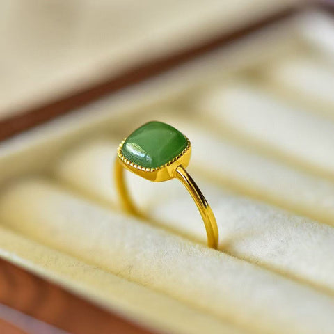 925 Perak dengan Hetian Jade Jasper persegi muka drum cincin perak polos, gaya sederhana dan indah, giok halus Termasuk ongkos kirim dan pajak