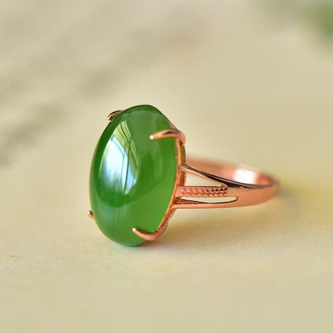 925 Perak dengan Hetian Jade Jasper Egg Face (Rose Gold) Cincin Perak Polos, Gaya Sederhana dan Mencolok, Giok Halus Termasuk Pajak Pengiriman