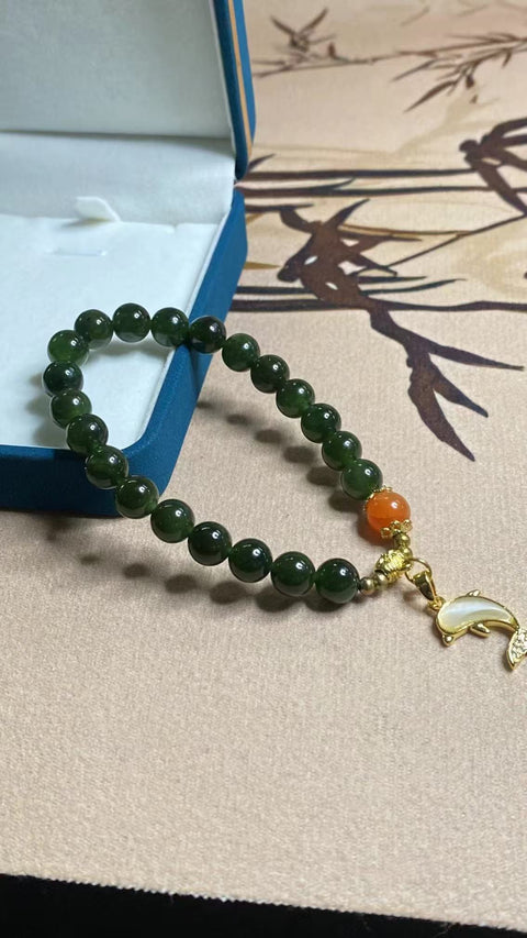 Gelang Giok Halus - Gelang Jasper, dengan aksesori yang indah, Ukuran: 8mm sudah termasuk pajak pengiriman