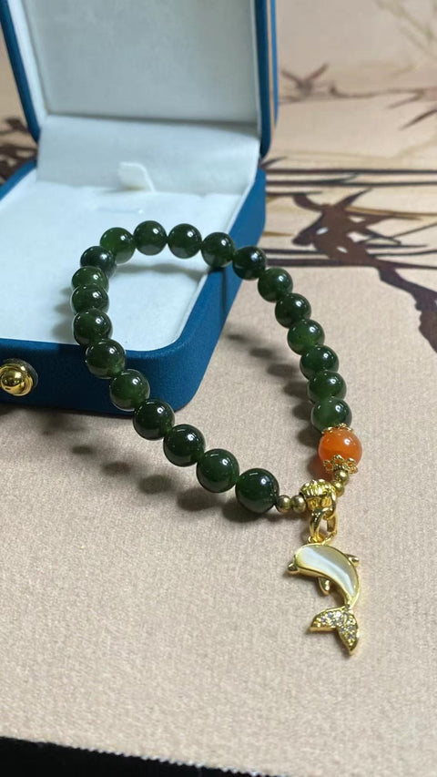 Gelang Giok Halus - Gelang Jasper, dengan aksesori yang indah, Ukuran: 8mm sudah termasuk pajak pengiriman