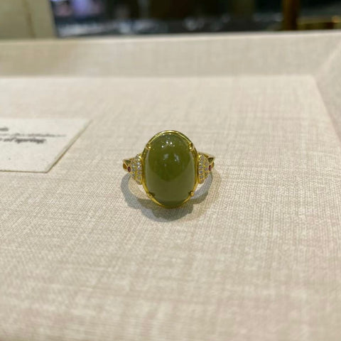 Cincin Hotan Jasper, Oriental Lucky Stone s925 Perak dengan Pengaturan Berlapis Warna Emas; Termasuk Pajak dan Biaya Pengiriman