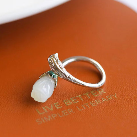 1011 Cincin Bunga Anggrek Giok Hetian Jade Alami, terbuat dari perak 925, giok yang halus dan hangat, gaya yang indah, sudah termasuk pajak pengiriman.