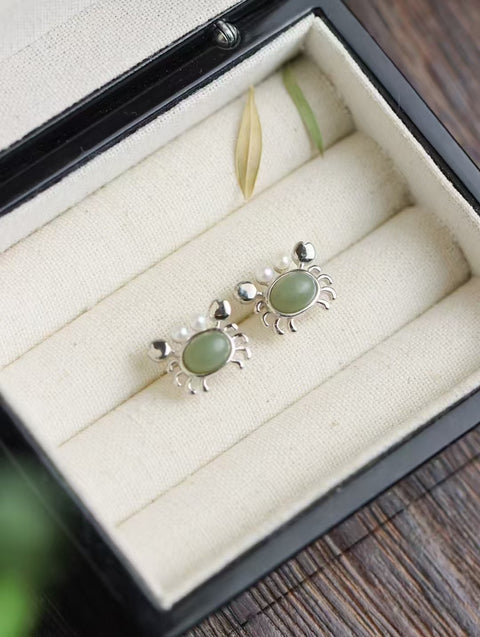 Anting Kepiting Jasper Alami dari perak 925, tekstur halus, gaya yang indah, sudah termasuk pajak pengiriman.