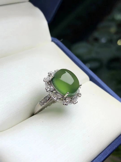 Cincin Giok Alami Giok halus dan hangat, terbuat dari perak 925, ukuran 12 * 10mm, gaya yang indah, sudah termasuk ongkos kirim dan pajak.