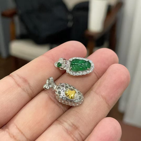 Set Kalung Daun Giok Alami dari perak 925, gaya yang indah, tekstur halus dan hangat, sudah termasuk pajak pengiriman.