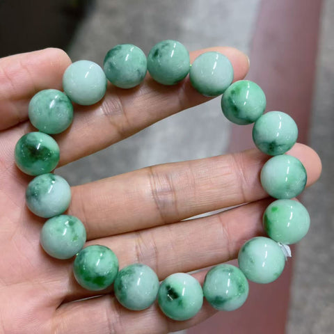 Gelang Giok Jadeite Grade A, Bahan Tua, Ukuran 12➕mm, Gratis pajak dan pengiriman