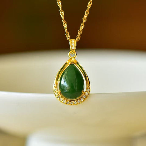 10224-2 Kalung Tetesan Air Mata Jasper Alami 925 pengaturan perak Ukuran 10 * 14mm Giok halus dan hangat, gaya yang indah sudah termasuk pajak pengiriman.