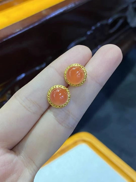 Anting-Anting Terapung Es Nan Hong Alami yang terbuat dari perak 925, ukuran sekitar 8mm, batu giok yang halus dan hangat, gaya yang indah, sudah termasuk pajak pengiriman.