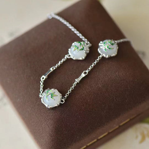 6061T Gelang Bambu Giok Hetian Alami 925 Tatahan Perak Ukuran 4 * 4mm Termasuk Pajak Pengiriman