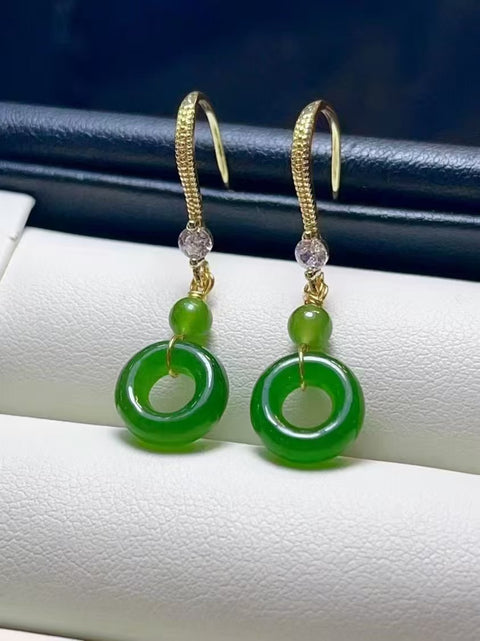 Anting Donat Jasper Alami dari bahan berlapis emas 14 karat, dengan bahan sebening es, bahan tua, warna hijau bayam, gaya elegan, sudah termasuk ongkos kirim dan pajak.