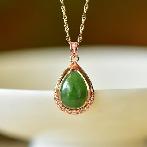 10224-2 Kalung Tetesan Air Mata Jasper Alami 925 pengaturan perak Ukuran 10 * 14mm Giok halus dan hangat, gaya yang indah sudah termasuk pajak pengiriman.