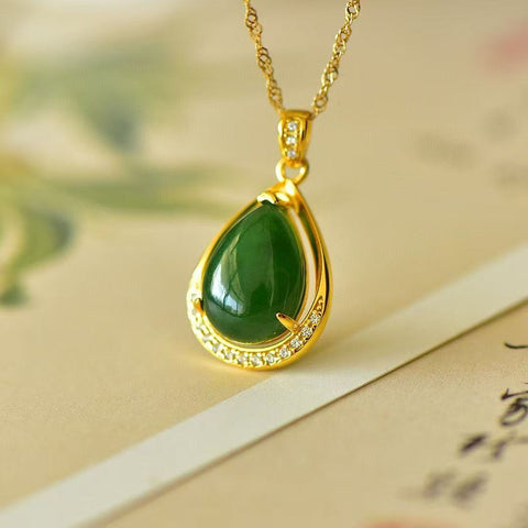 10224-2 Kalung Tetesan Air Mata Jasper Alami 925 pengaturan perak Ukuran 10 * 14mm Giok halus dan hangat, gaya yang indah sudah termasuk pajak pengiriman.