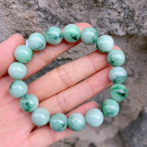 Gelang Giok Jadeite Grade A, Bahan Tua, Ukuran 12➕mm, Gratis pajak dan pengiriman