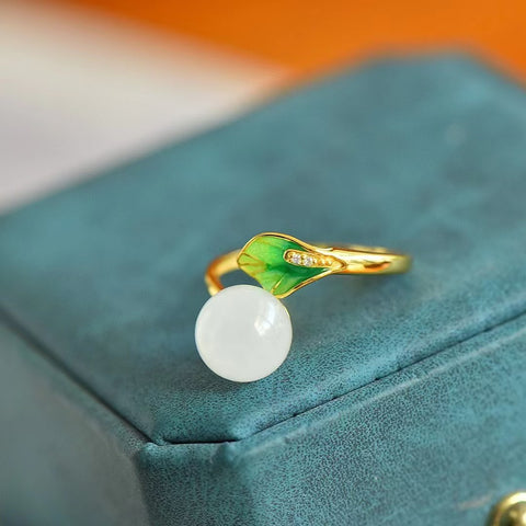 1019-2 Cincin Enamel Giok Hetian Alami dari Perak 925 Ukuran 10 * 10mm Giok memiliki gaya yang halus dan hangat, serta indah.