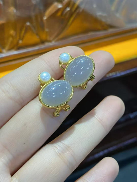 Anting Temperamen Ungu Smokey Jade Hotan Alami Ukuran 14 * 10mm Rantai Perak Gratis 925 Berlapis Perak Emas 24k Termasuk Pajak Pengiriman