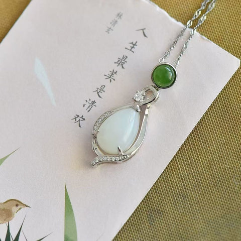 0290 Kalung Giok Hetian Alami dari perak 925, giok halus, gaya yang indah, sudah termasuk pajak pengiriman.