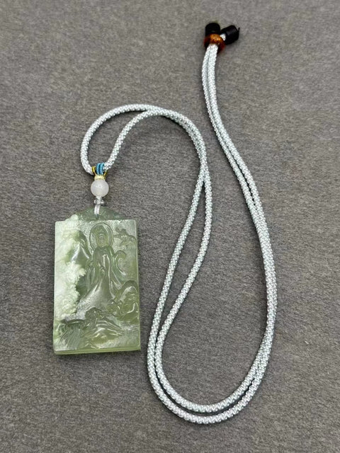 Liontin Es Batu Giok Cui Alami Ukuran 50 * 28mm & nbsp; Giok yang diukir dengan indah halus dan hangat Termasuk pajak pengiriman.