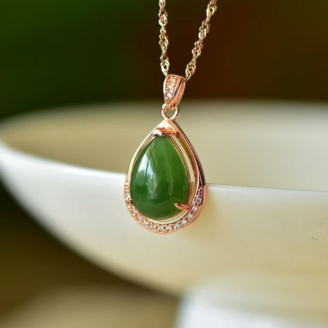 10224-2 Kalung Tetesan Air Mata Jasper Alami 925 pengaturan perak Ukuran 10 * 14mm Giok halus dan hangat, gaya yang indah sudah termasuk pajak pengiriman.