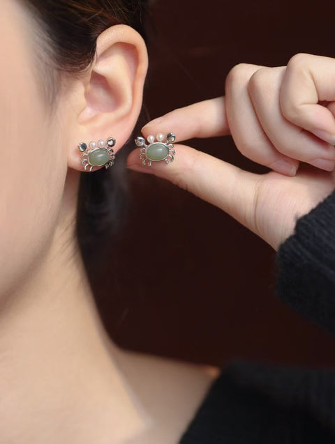 Anting Kepiting Jasper Alami dari perak 925, tekstur halus, gaya yang indah, sudah termasuk pajak pengiriman.