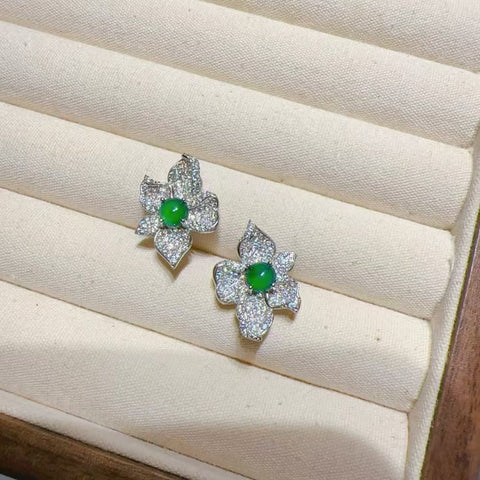 Anting Kelopak Batu Giok Alami 925 Perak Pengaturan Ukuran 5mm Batu giok bersih dan halus termasuk ongkos kirim dan pajak.