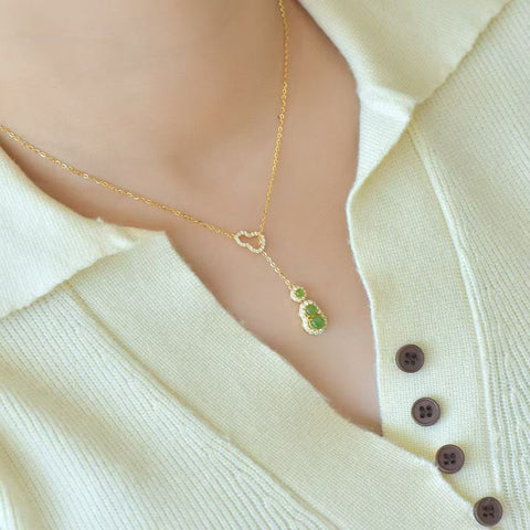 10853-2 Kalung Labu Jasper Alami 925 pengaturan perak Ukuran 5 * 5mm Giok halus dan hangat, gaya yang indah sudah termasuk pajak pengiriman.