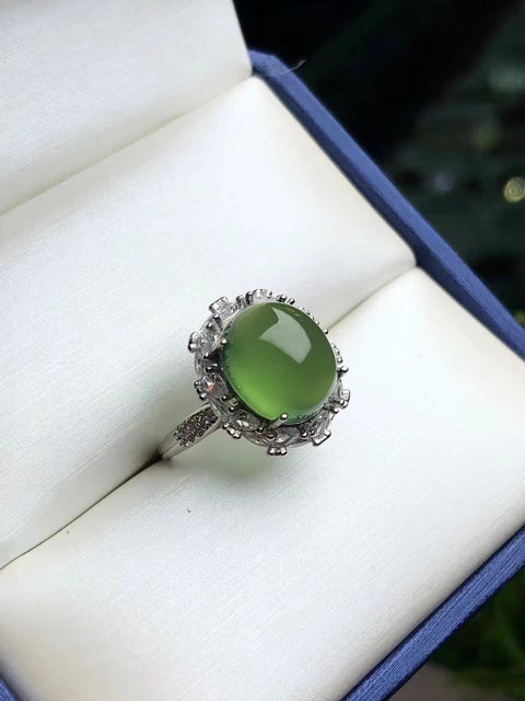 Cincin Giok Alami Giok halus dan hangat, terbuat dari perak 925, ukuran 12 * 10mm, gaya yang indah, sudah termasuk ongkos kirim dan pajak.